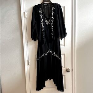SL Fashions vintage Black High Low Dress‎ with Silver Accents 2 pieces